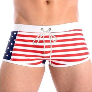 NEW Gary Majdell Sport Boxer Brief Swimsuit Medium Stars Stripes NWT